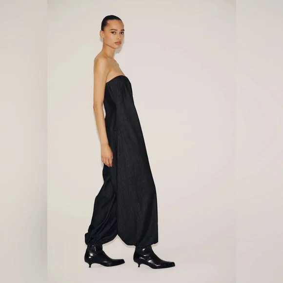 ZARA STRAPLESS DENIM BALLOON JUMPSUIT TRF - Picture 2 of 8
